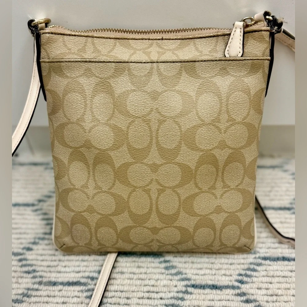 COACH Signature Beige/White Monogram Logo North South Adjust. Strap Crossbody